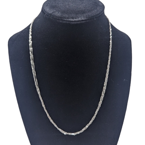 New 14kt Solid White Gold 3 Strand Triple Choker Singapore Necklace - Picture 4 of 12